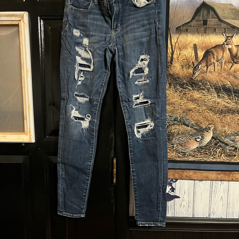 American Eagle Outfitters Blue Skinny Distressed Jeans